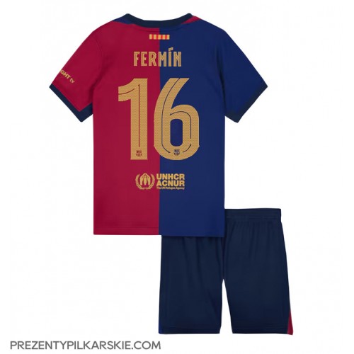 Stroje piłkarskie Barcelona Fermin Lopez #16 Koszulka Podstawowej dla dzieci 2024-25 Krótki Rękaw (+ szorty)